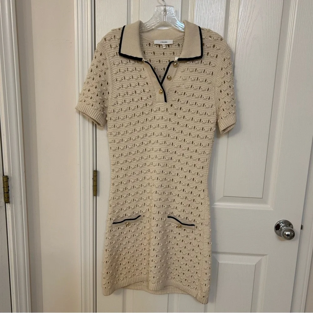 Frame The Bauble Crochet Cotton Minidress in Cream Size M - Picture 9 of 15